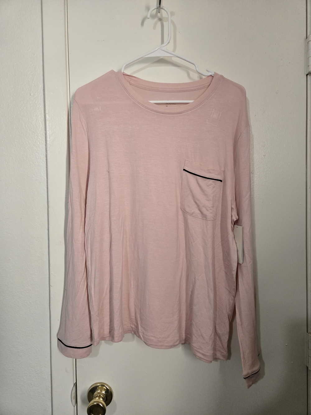 stars above Pink Ribbed Long Sleeve Pajama Top with Chest Pocket